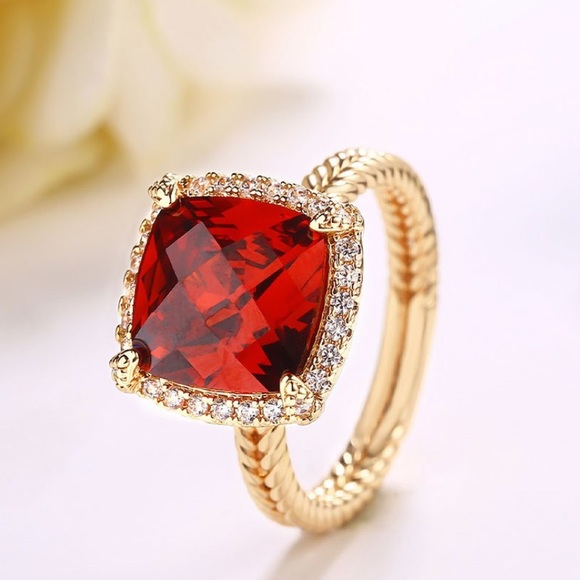 Lab created Ruby & 18k goldplated cushion cut NWT - Picture 1 of 11